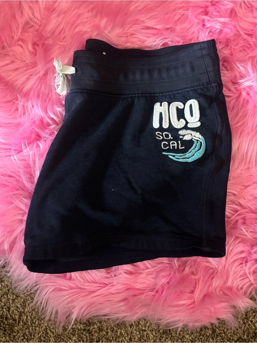 Y2K Hollister HCO So Cal Navy Logo Fleece Lounge Shorts Drawstring Cotton Blend